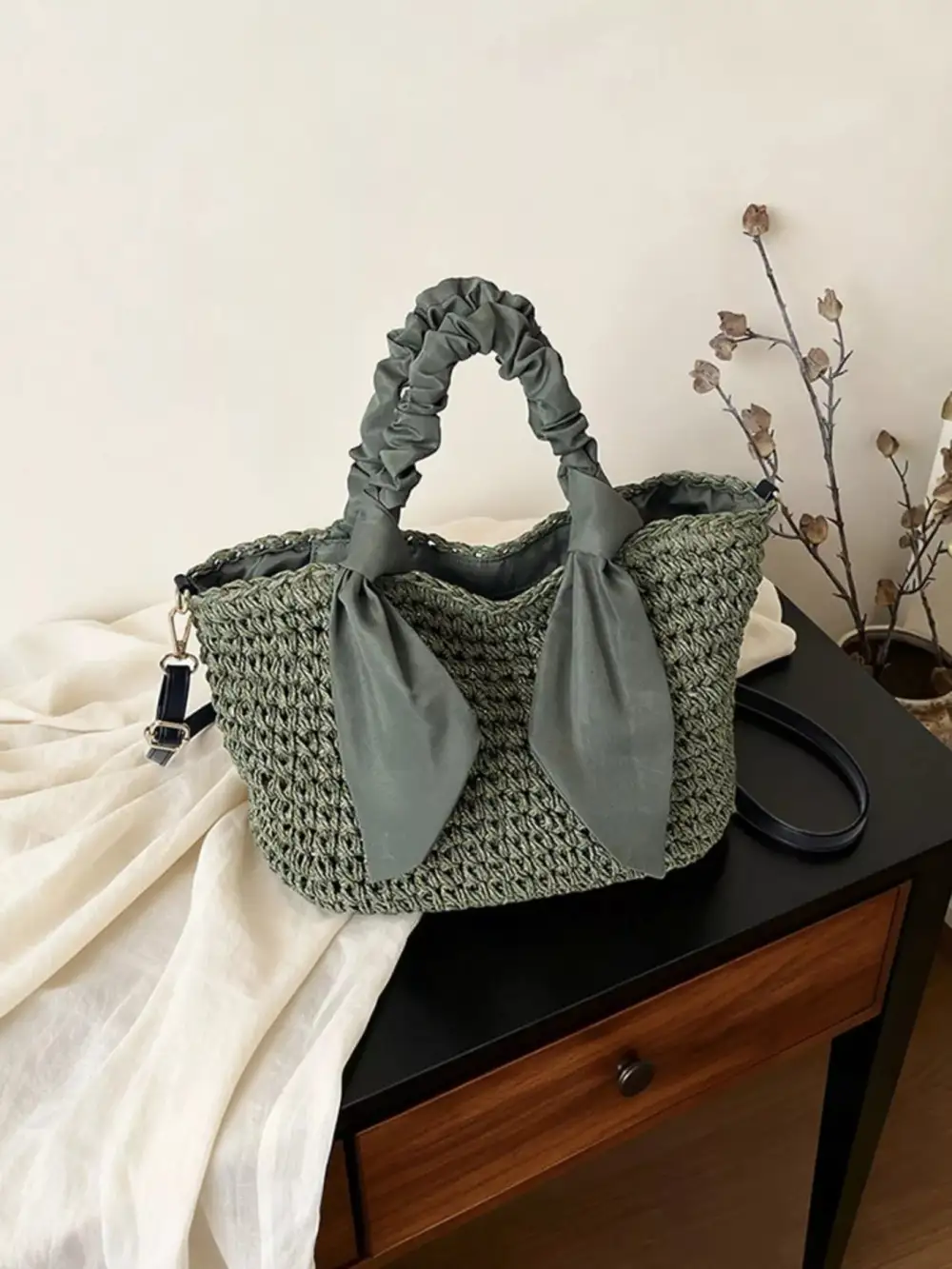 Women's Woven Ruched Handle Crossbody Bag