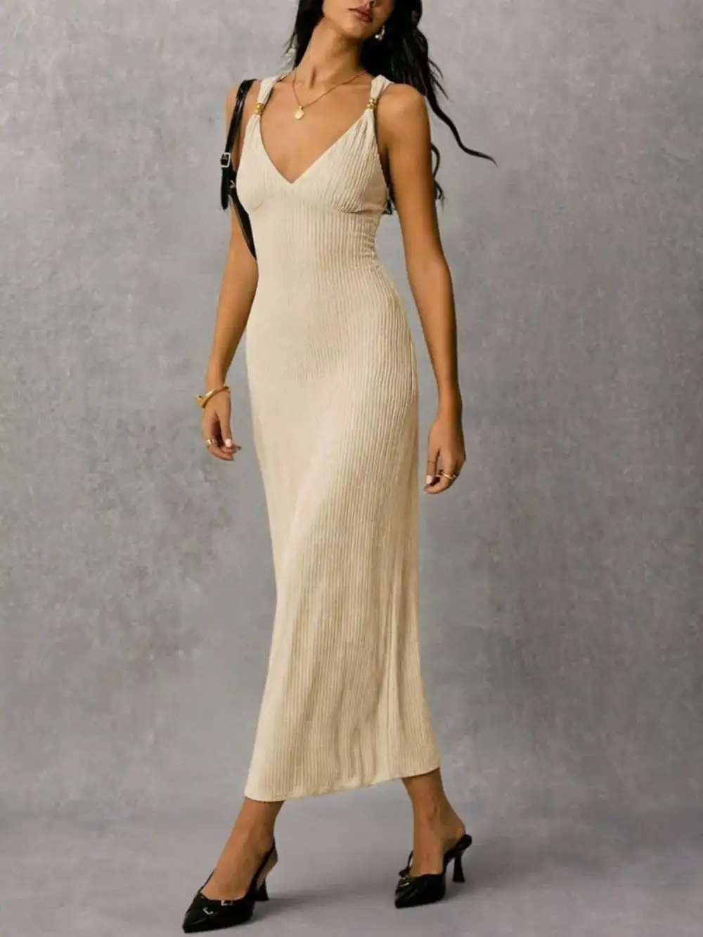 Sleeveless Ribbed Knit Midi Dress