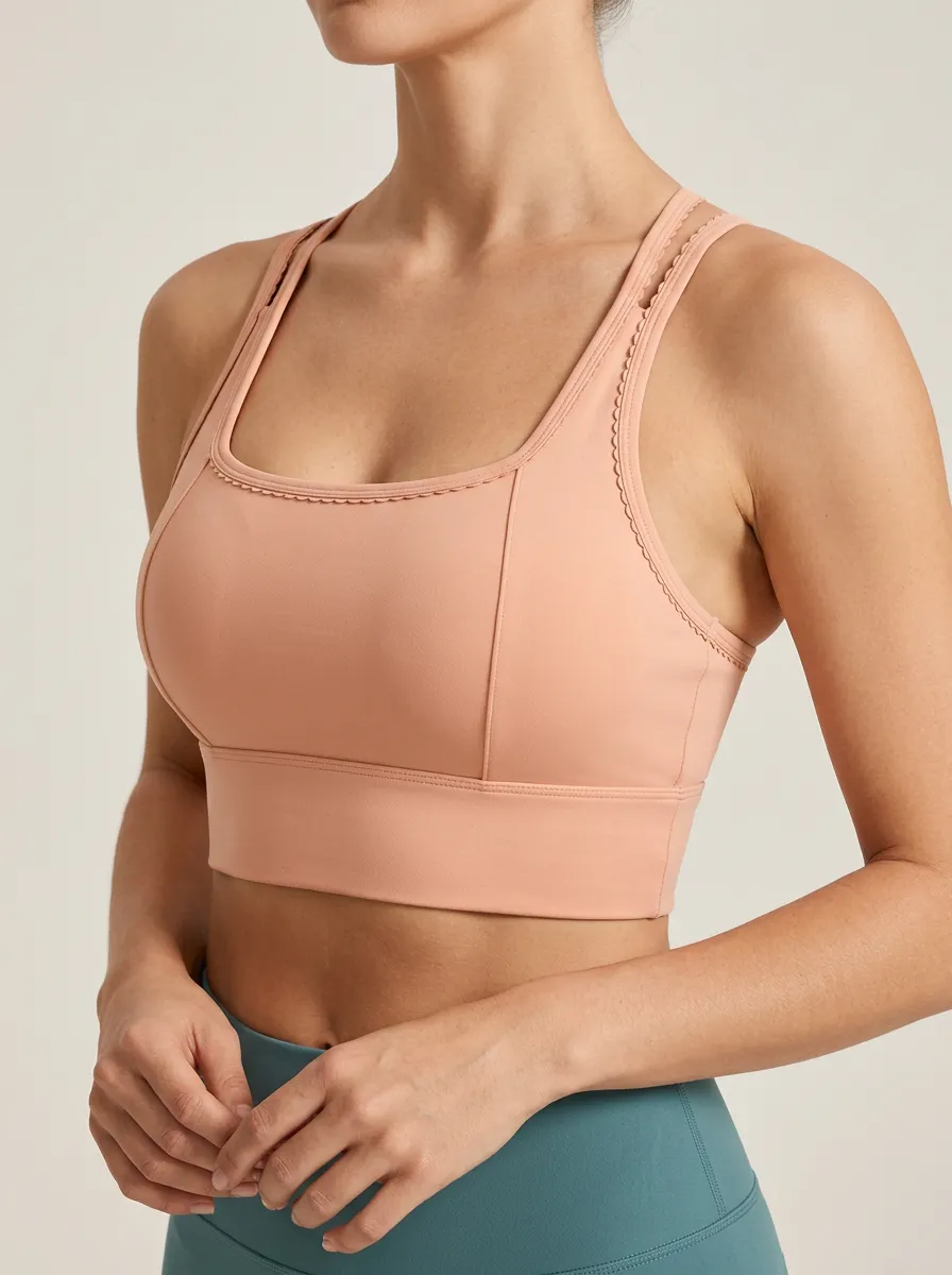 Women's Square Neck Racerback Zip Front Sports Bra