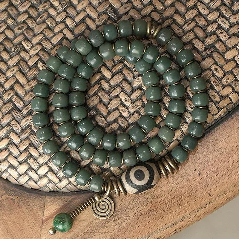 Bodhi Seed Dzi Bead Triple Wrap Mala Bracelet