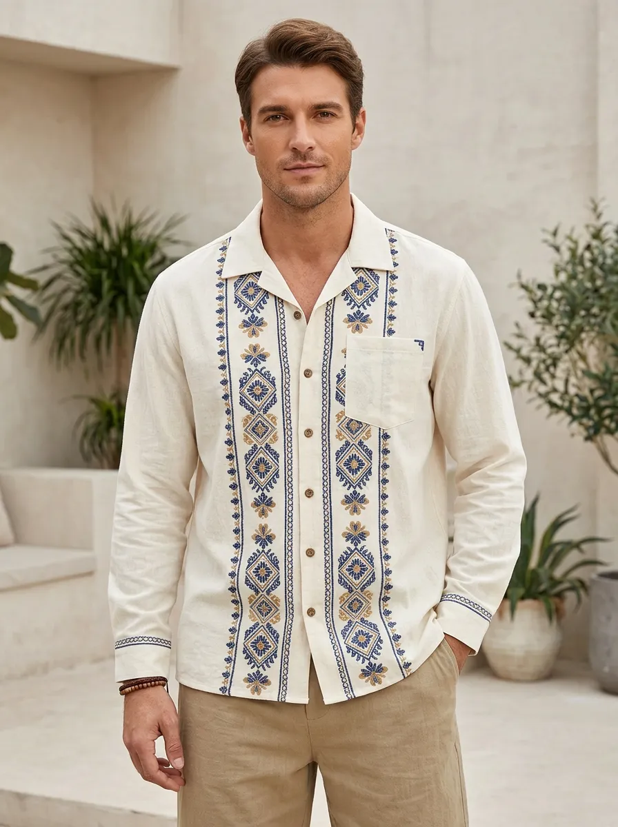 Men's Boho Inspired Boho Folk Embroidered Shirt