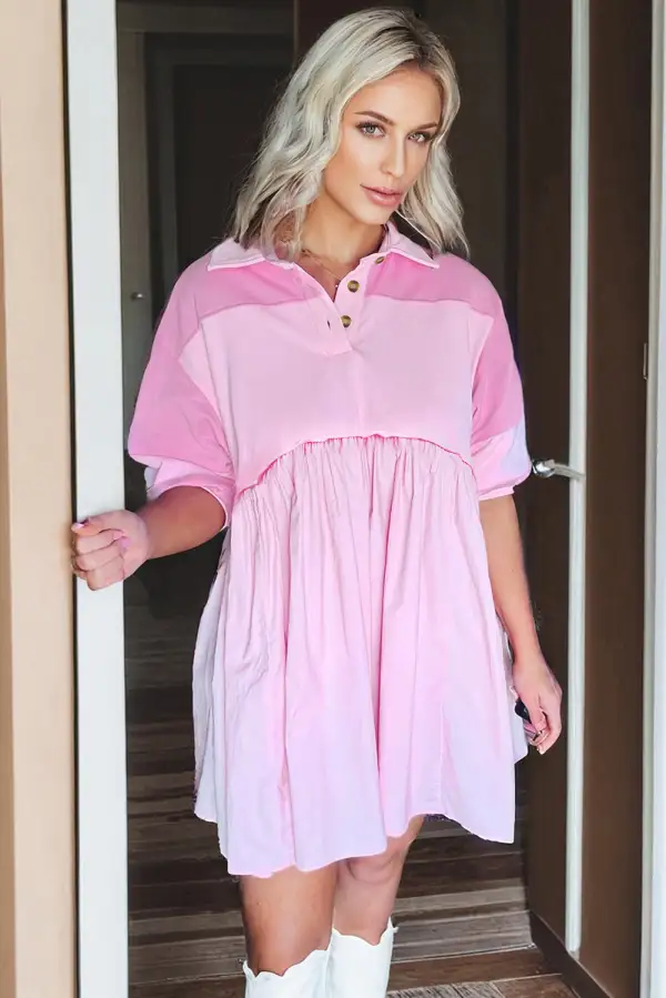 Gathered Detail Patchwork Mini Dress