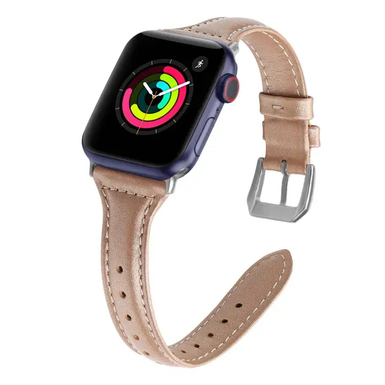 Genuine Leather Watch Band for Watch Ultra 49 mm & Ultra 2 49 mm / Series 9 & 8 & 7 45 mm / SE 3 & SE 2 & 6 & SE & 5 & 4 44 mm / 3 & 2 & 1 42 mm - Pink Gold