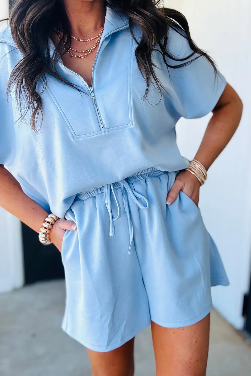 Solid Sleeve Relaxed Shorts Lounge Set Mood