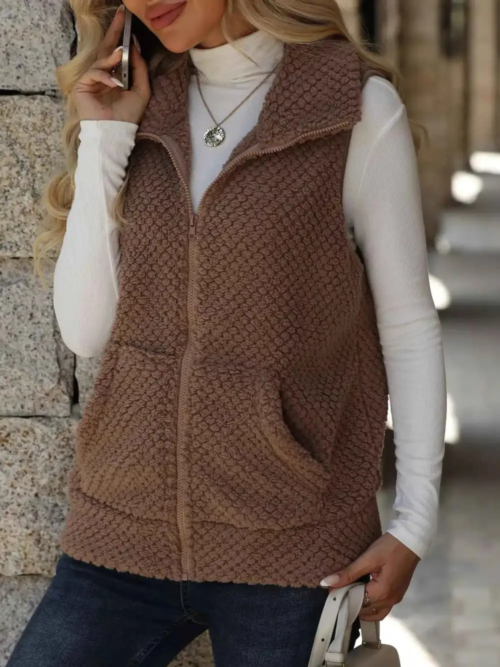Layered Zip-Up Vest Coat
