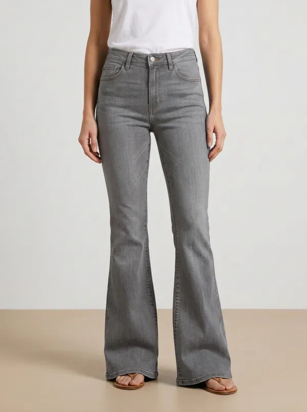 Modern Faded Finish High Rise Flare Jeans