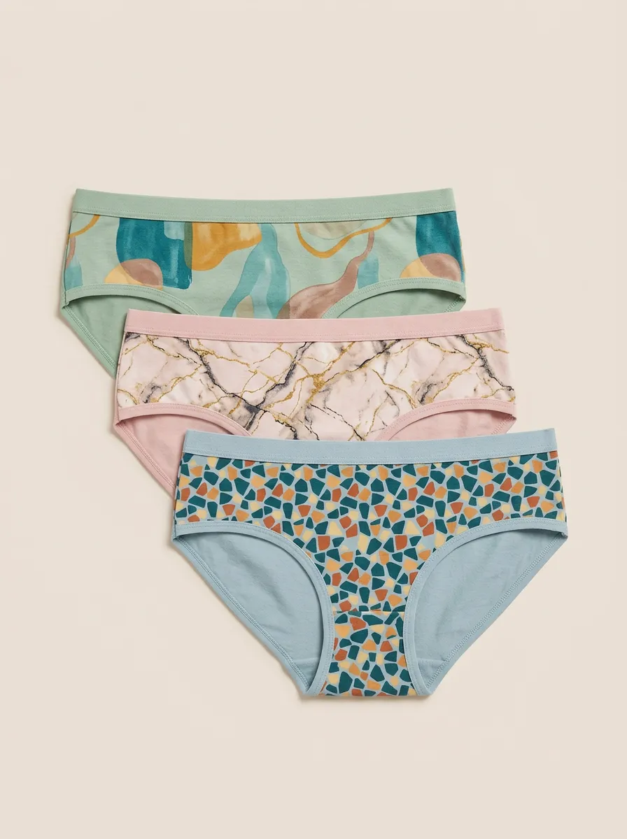 Women's Abstract Art Marble Mosaic Printed Three-Pack Panties