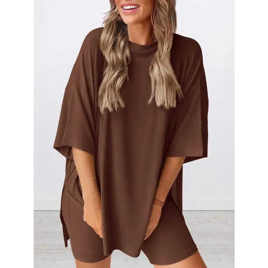 Oversized Round Neck Top and Shorts Set
