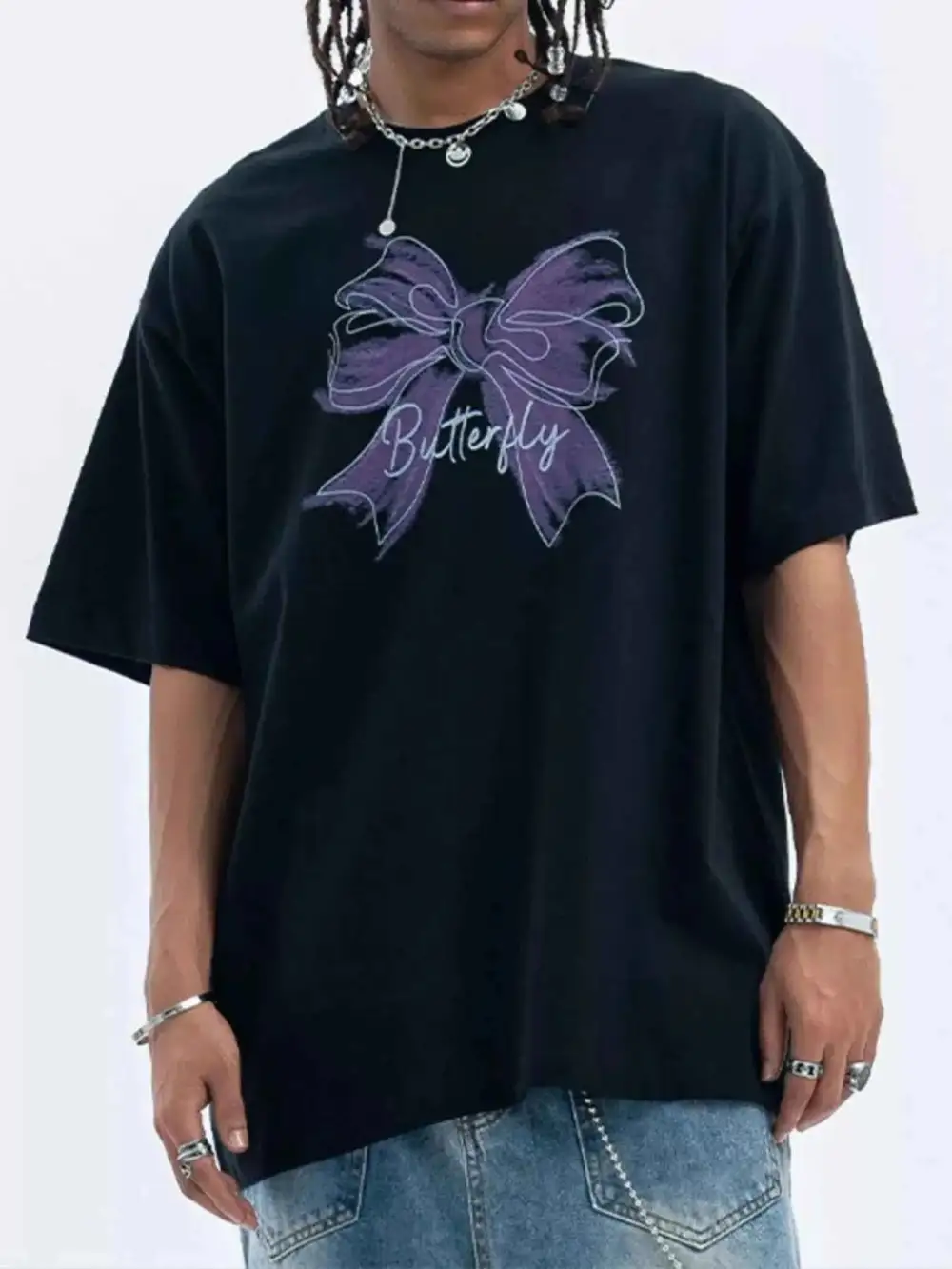 Bow Butterfly Round Neck Short Sleeve T-Shirt