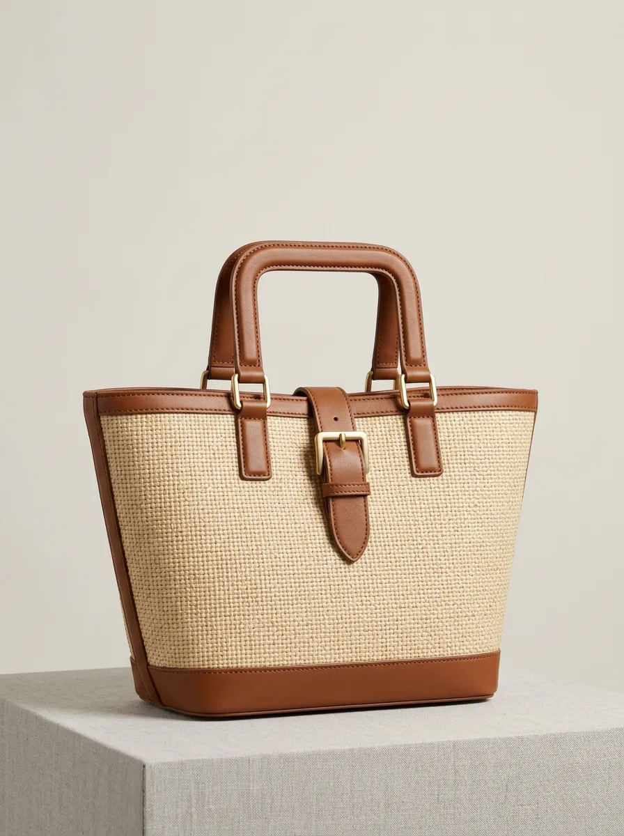 Straw-Style Top-Handle Buckle Women's Tote Bag