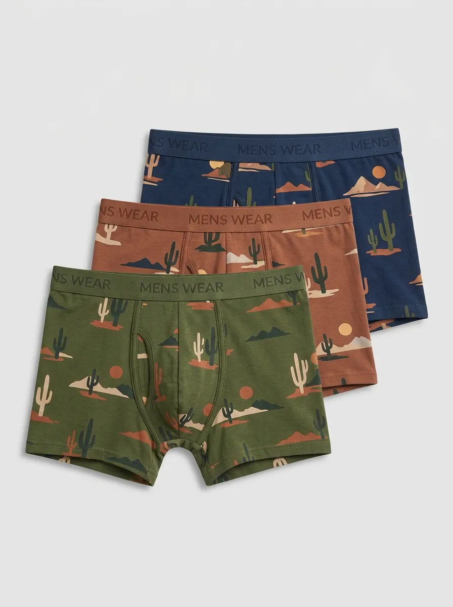 Men's 3-Pack Cactus-Landscape Graphic Trunks