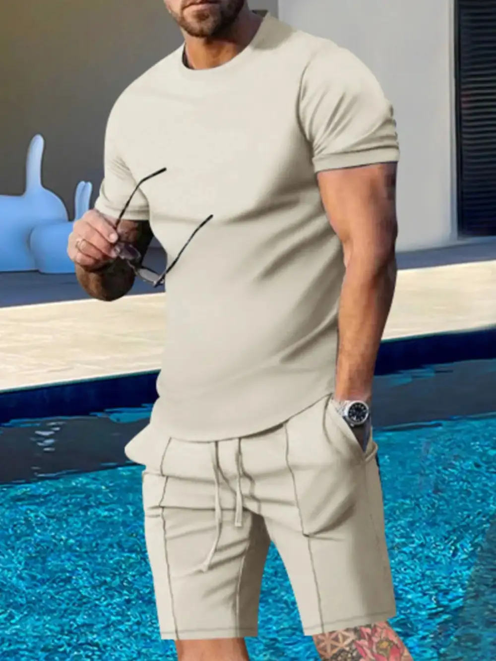 Modern Short Sleeve Round Neck Top And Shorts Set