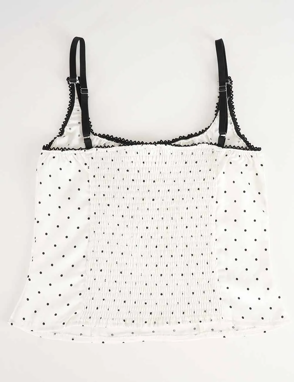 Chic Polka Dot Lace Trim Corset Square Neck Cami Top
