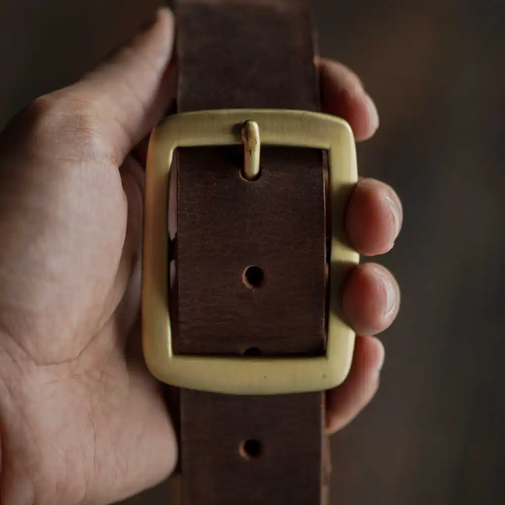Brass Buckle Double Buckle Leather Belt