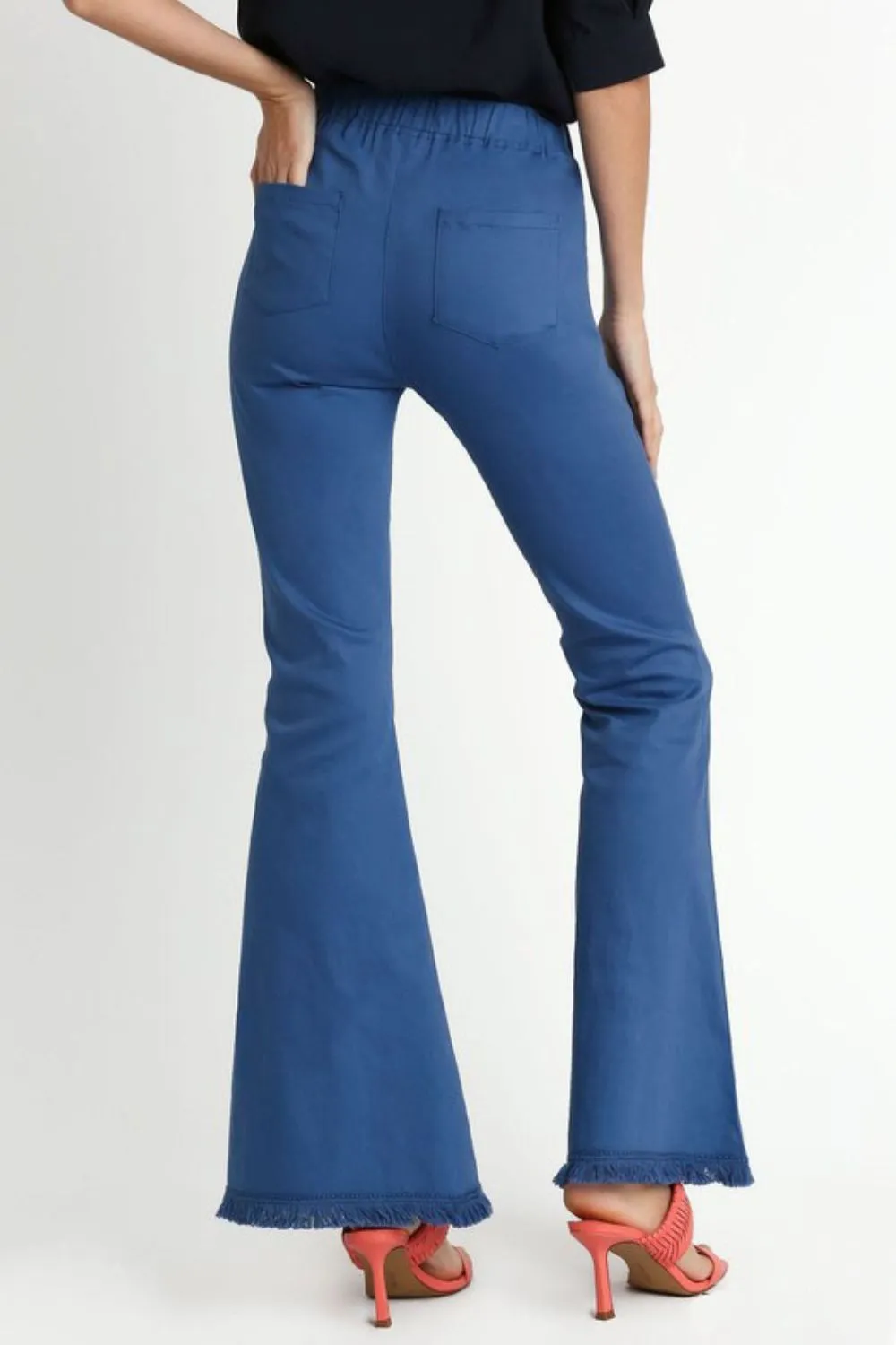 Full Size Wide Flare Leg Stretch Pants With Frayed Hem Plus Size