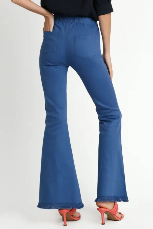 Full Size Wide Flare Leg Stretch Pants With Frayed Hem Plus Size