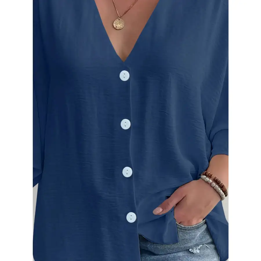 Full Size V Neck Button Down Shirt Plus Size