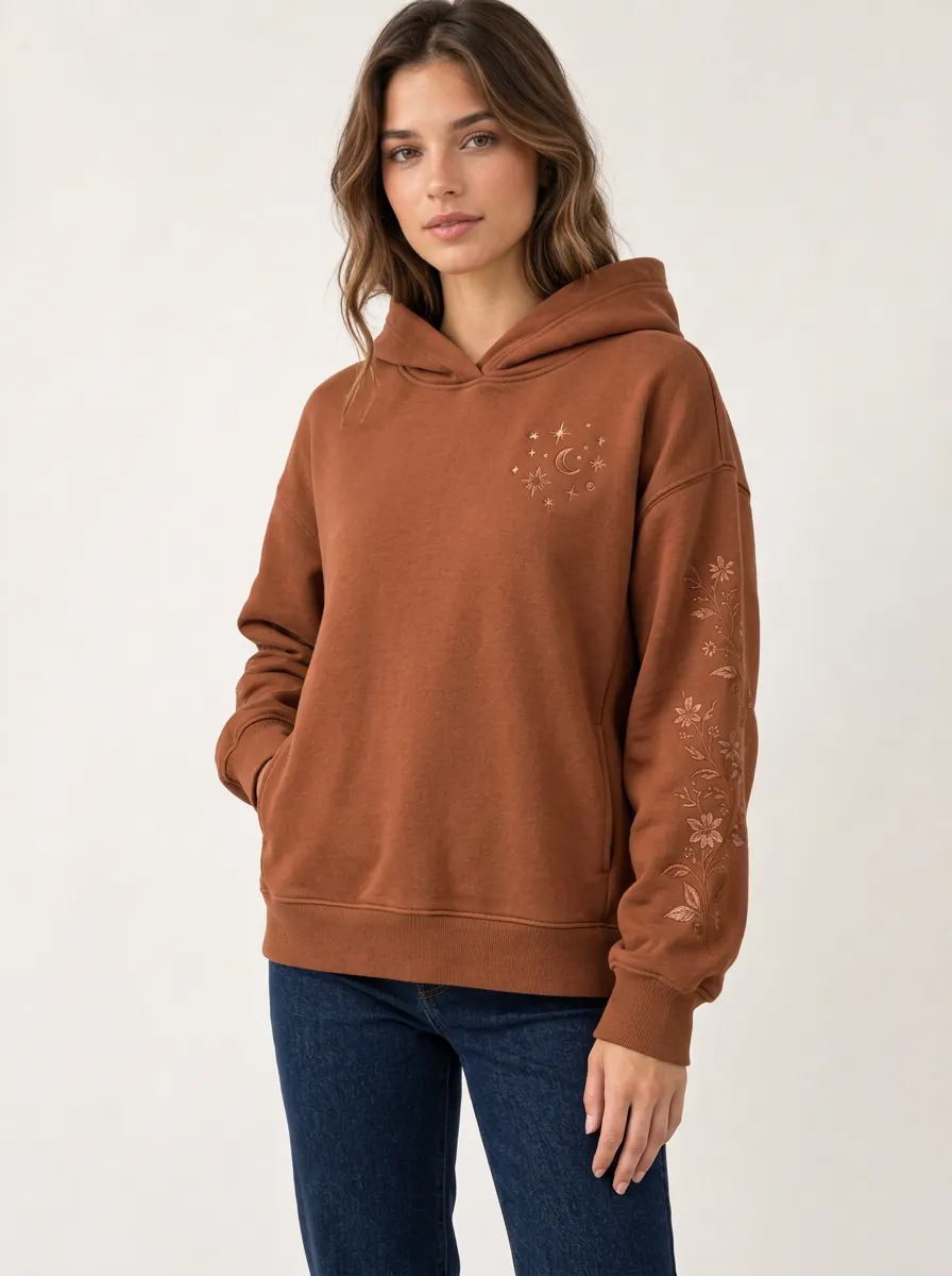 Women's Floral Celestial Moon Star Graphic Leisure Hoodie