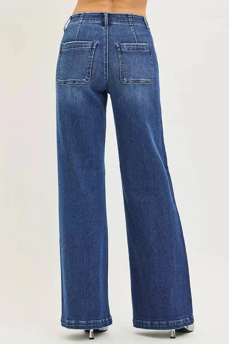 Daytime Denim High Rise Wide Leg Pocketed Jeans
