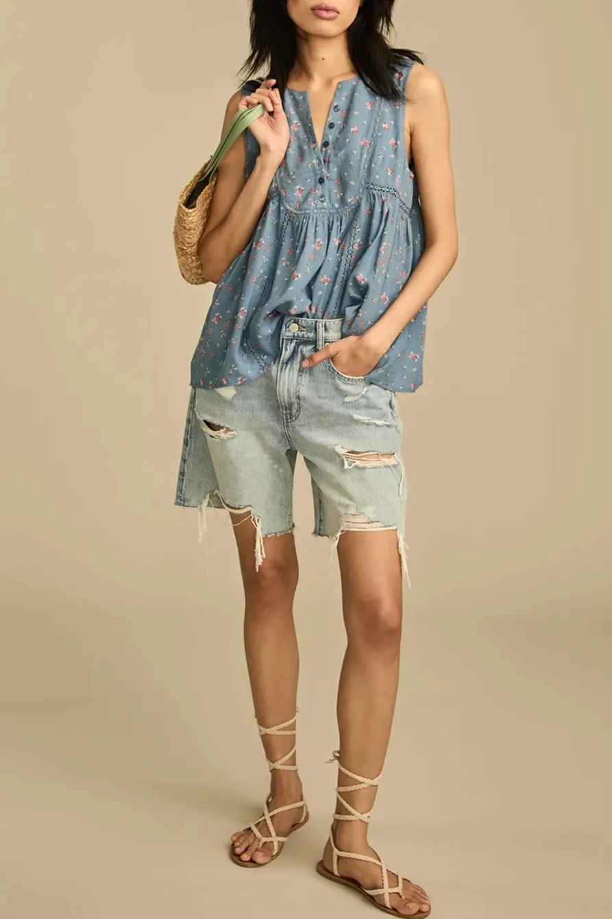 Blue V-Neck Sleevless Shirt