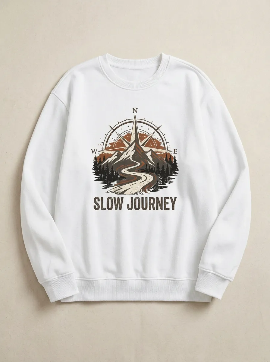 Unisex Outdoor Adventure Compass Mountain Printed Sweatshirt