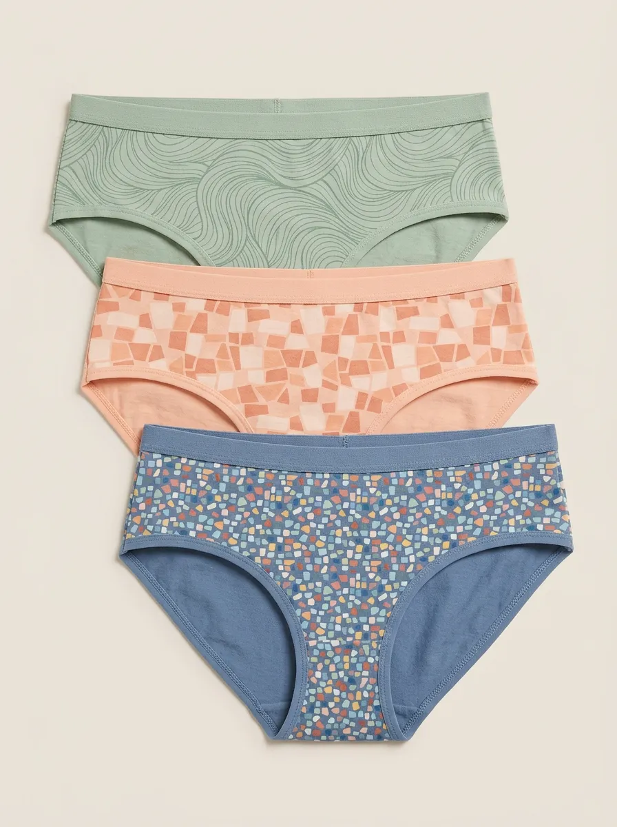 Women's Geometric Abstract Pattern Printed Three-Pack Briefs Hipster Cut