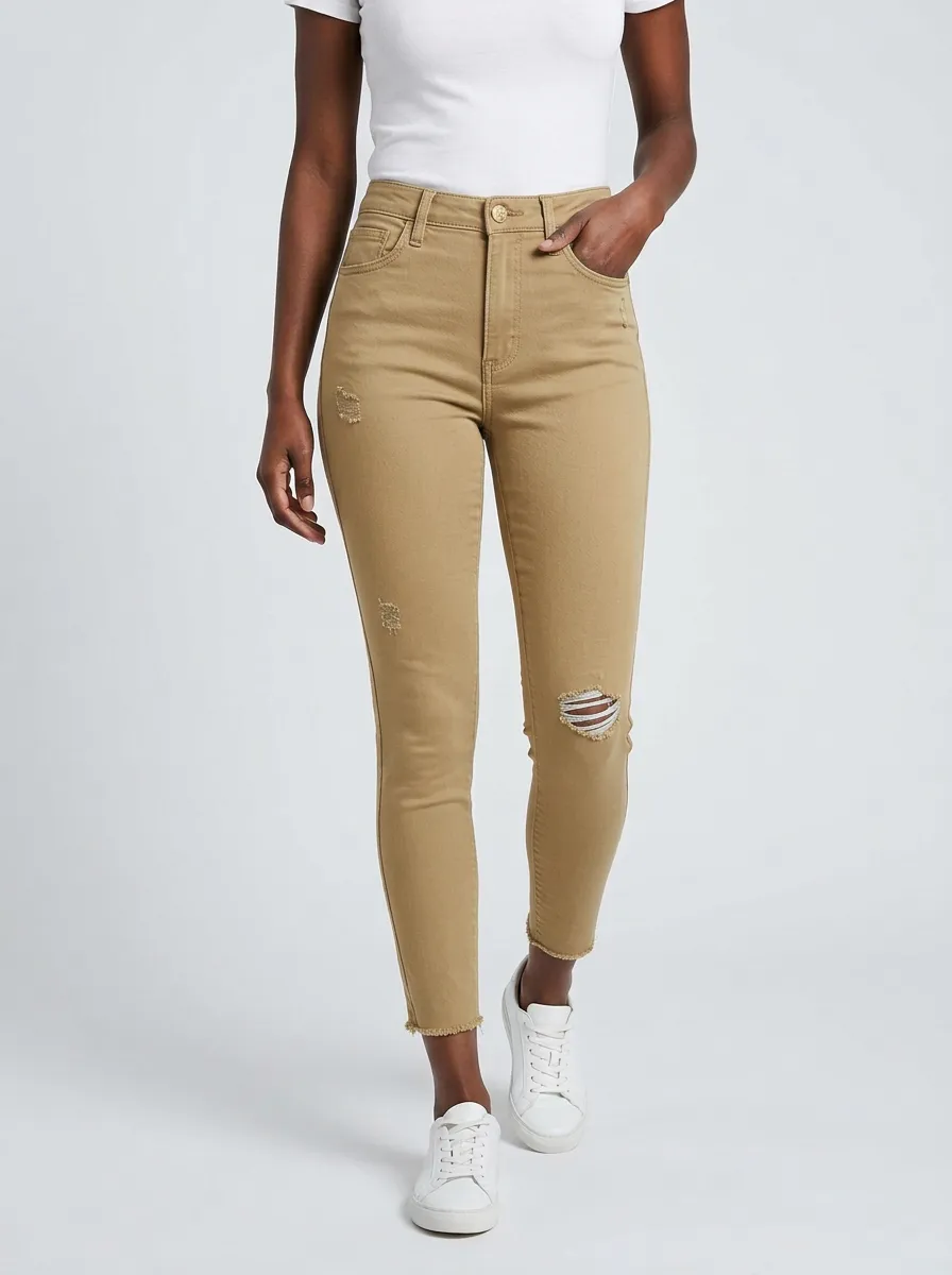 Women's Casual Distressed Blue Denim Slim-Fit Jeans