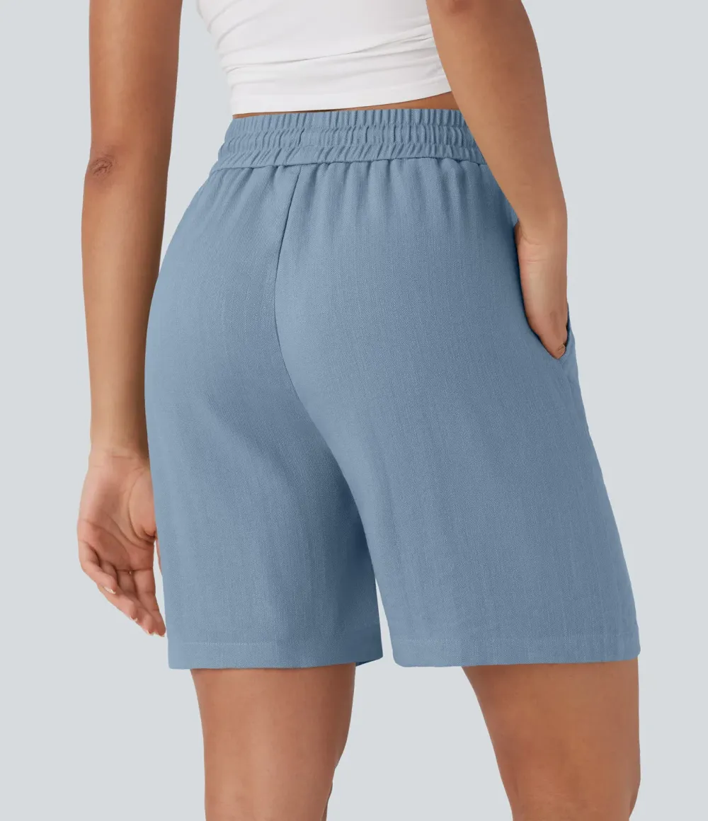 2026🔥High Waisted Drawstring Casual Linen-Feel Shorts with Pockets