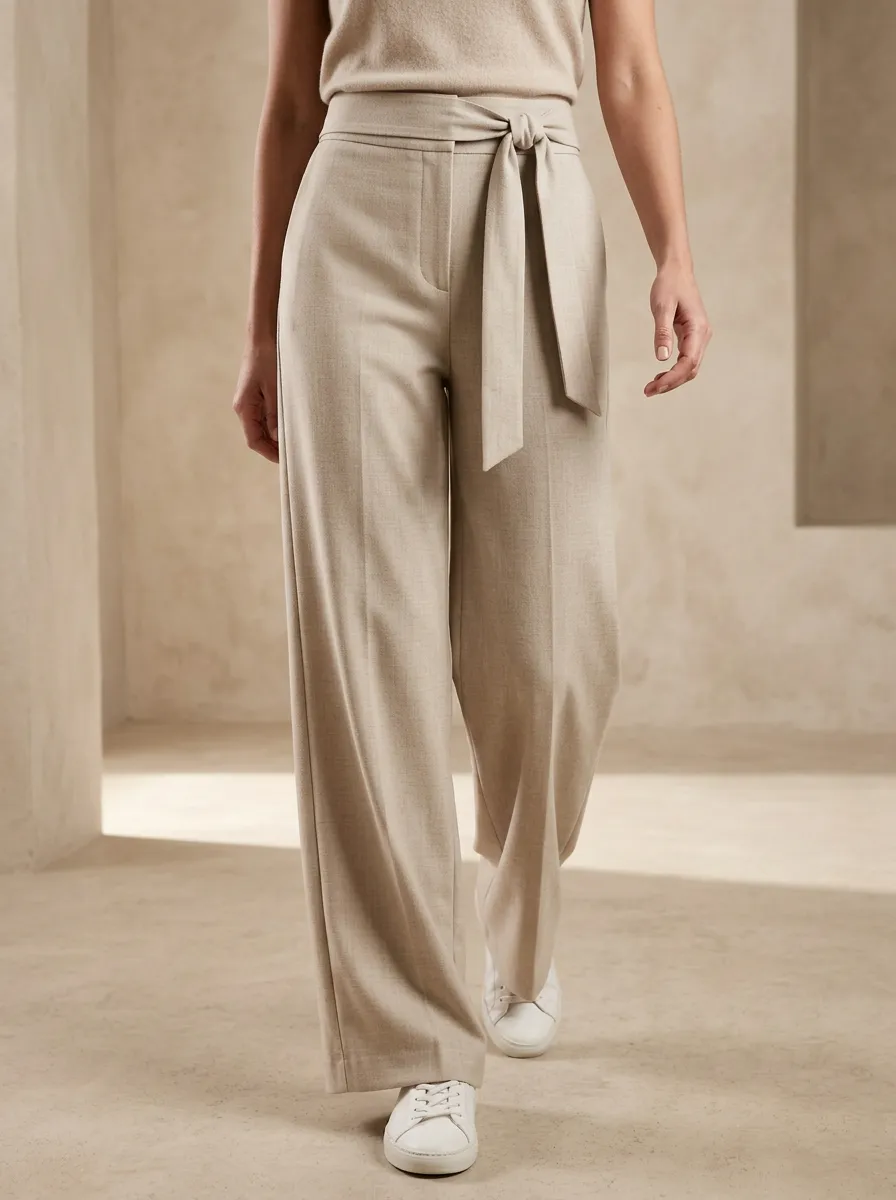 Wide-Leg Tie-Waist Minimalist Casual Wide Leg Pants
