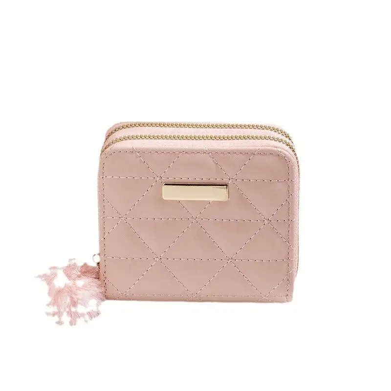Compact Faux Leather Quilted Zip Wallet Clutch