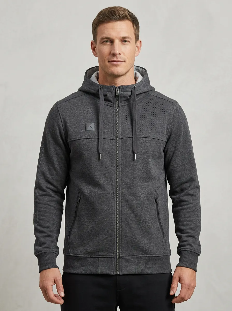 Men's Perforated Hooded Zip-Up Sports Jacket