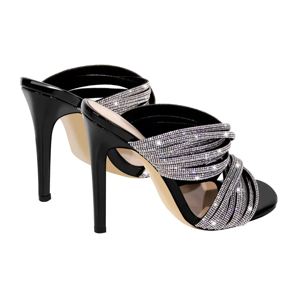 Rhinestone Round Toe Stiletto Mule Sandals