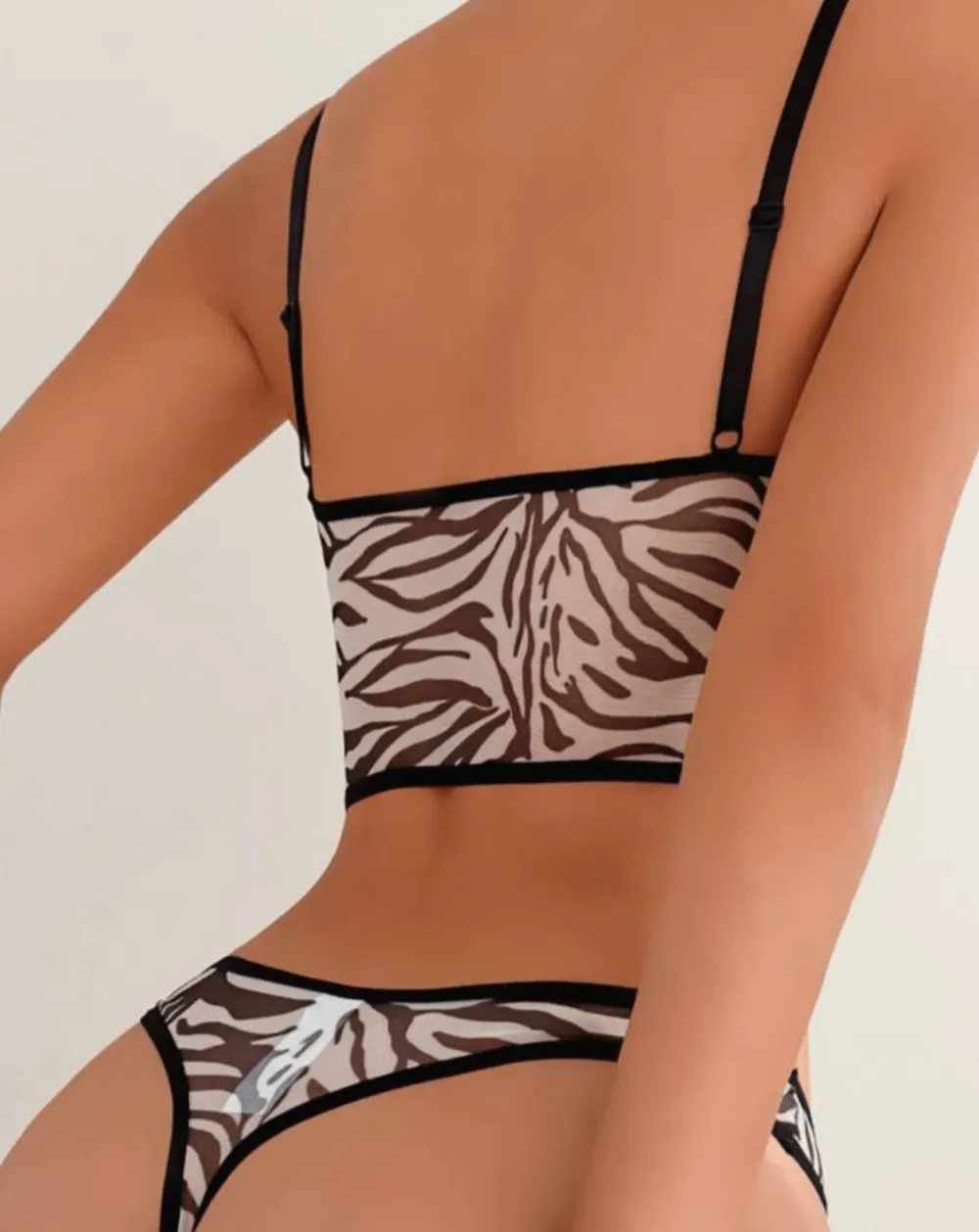 Zebra Sheer Bralette Corset Lingerie Set