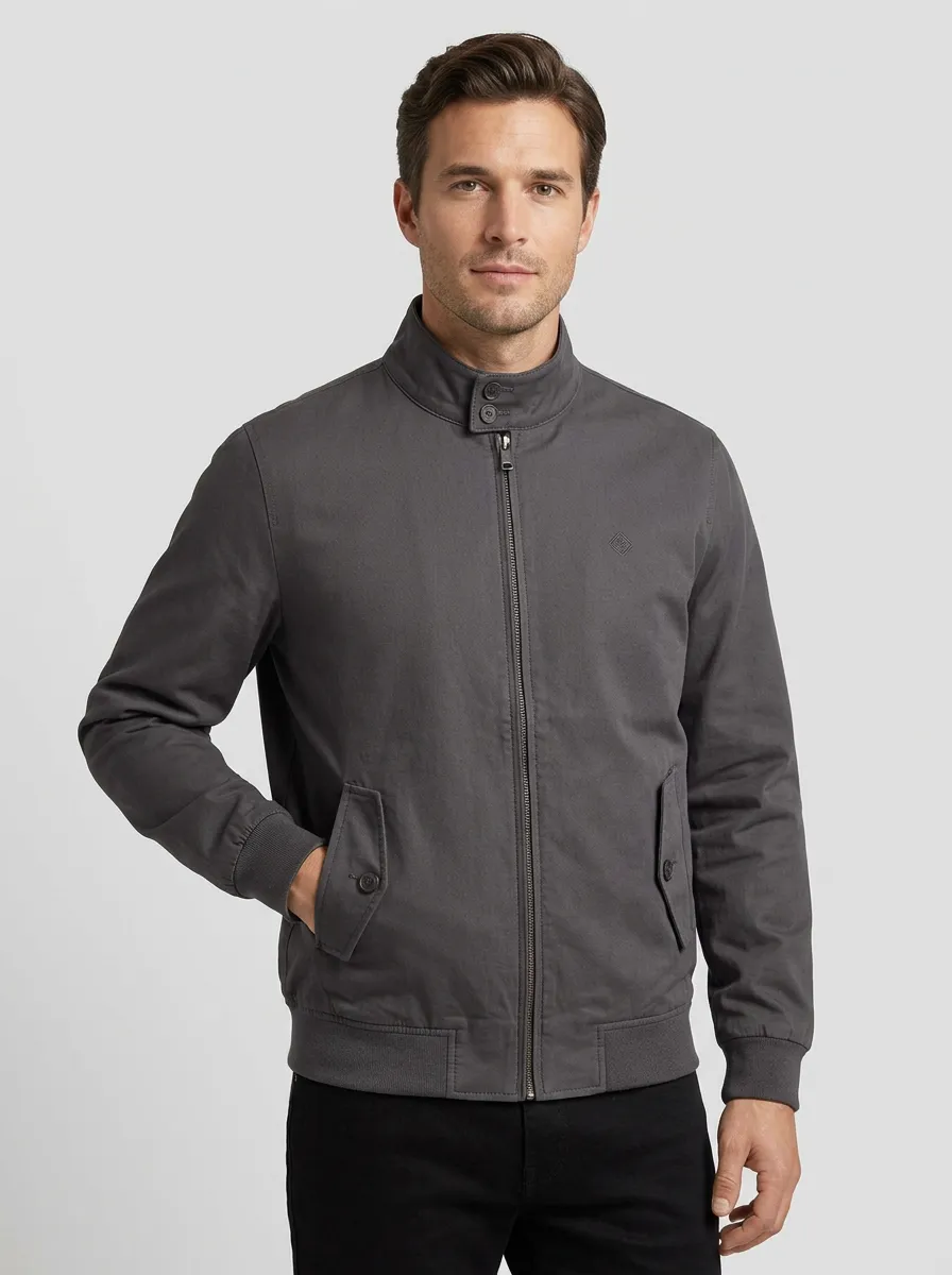 Men's Heritage Grey Stand Collar Zip-Up Jacket