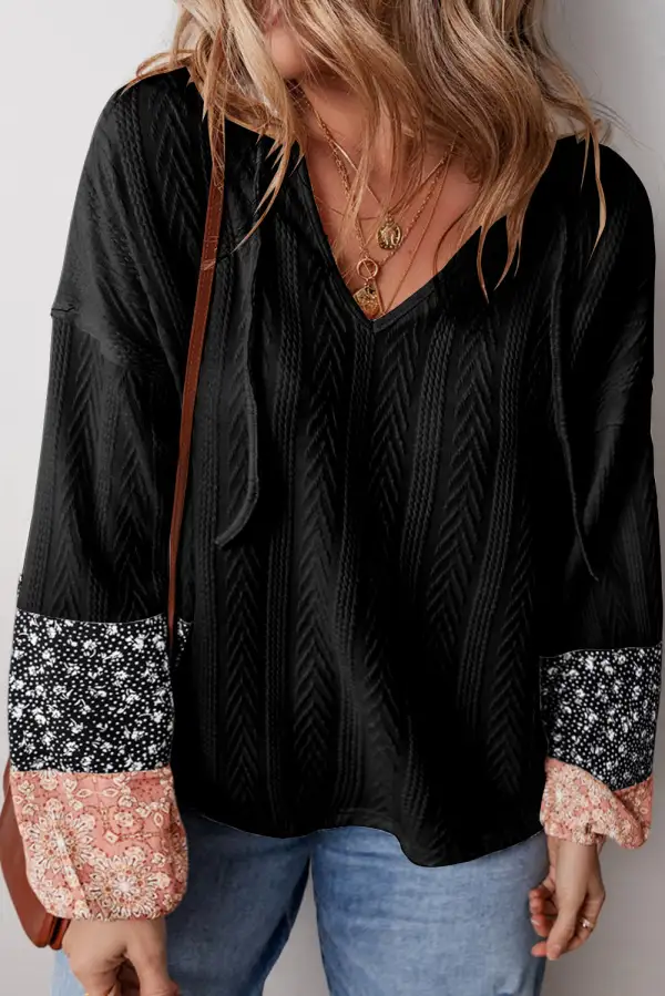 Women's Floral Print Patchwork Textured Top