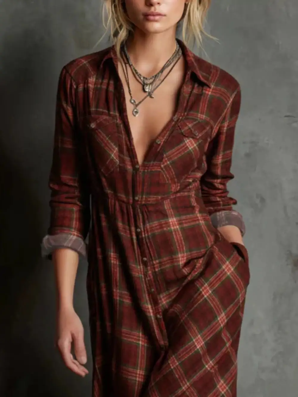 Plus Size Plaid Button Down Maxi Dress