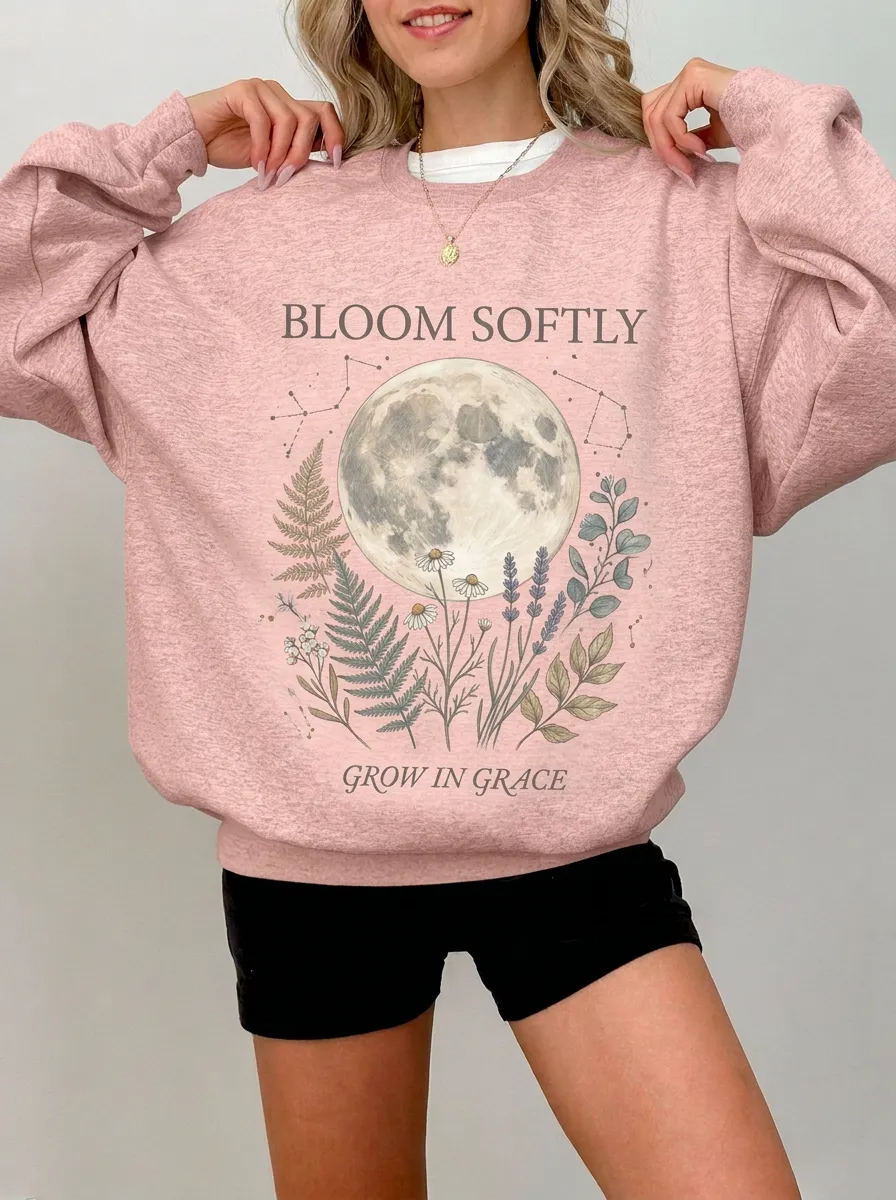 Women's Celestial Moon Floral Bloom Graphic Sweatshirt