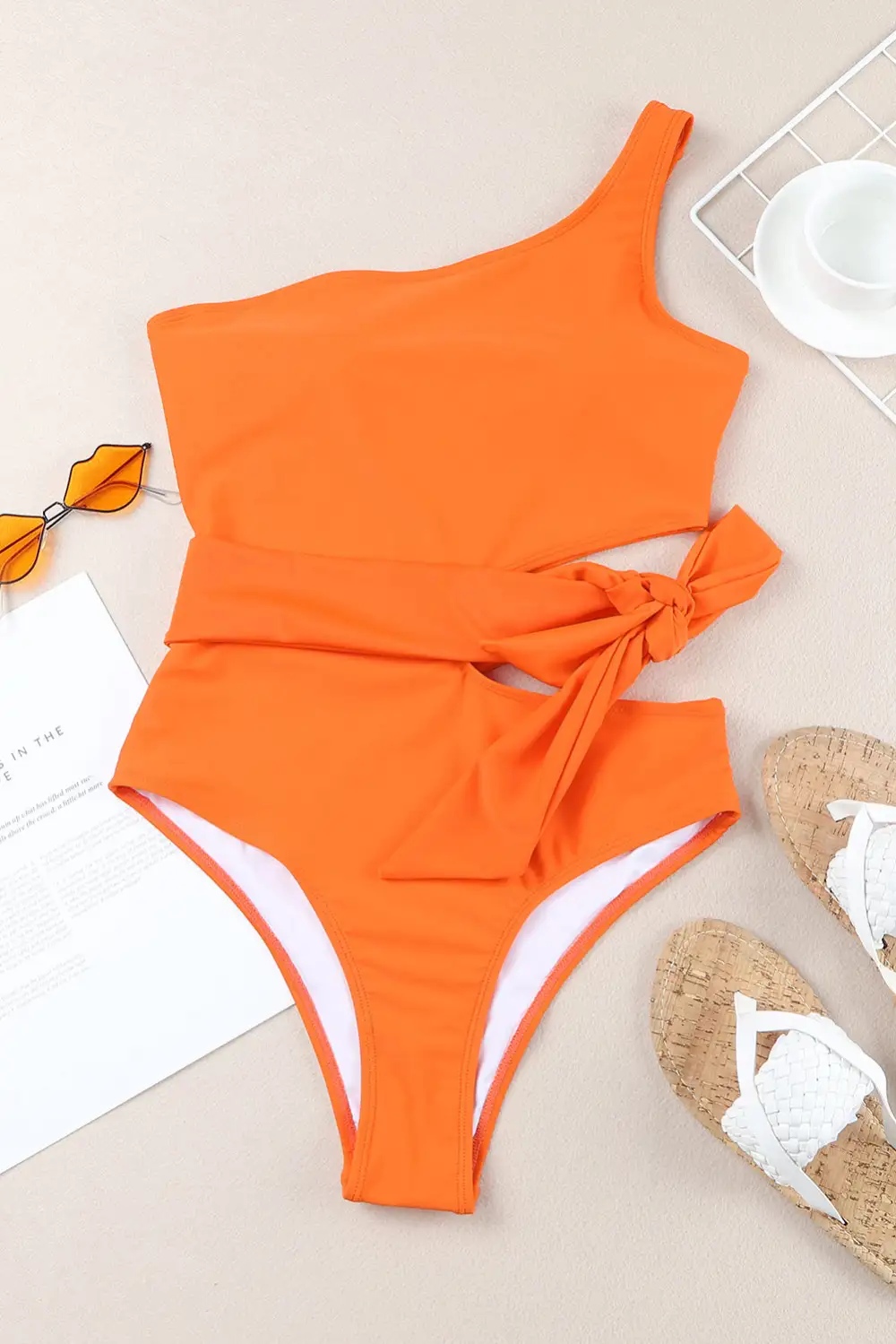 Swimwear One Shoulder Cut out One-piece Swimsuit