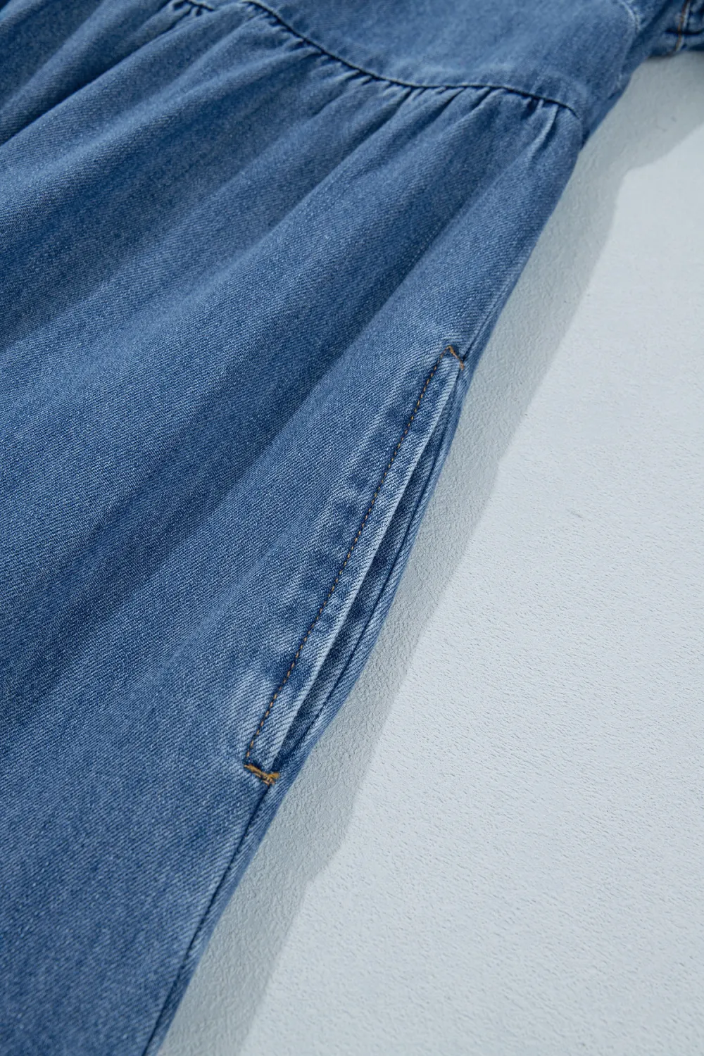 Deep Blue Square Neck Denim Dress