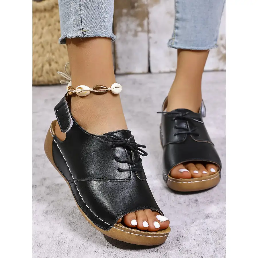Casual Peep Toe Lace Up Comfort Sandals