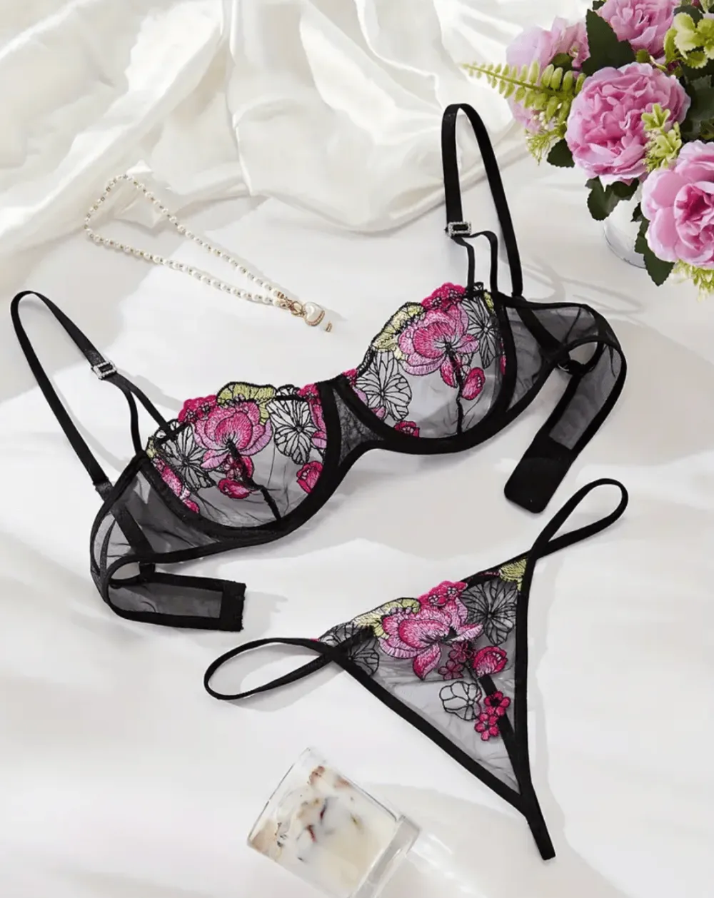 Floral Embroidered Lingerie Set