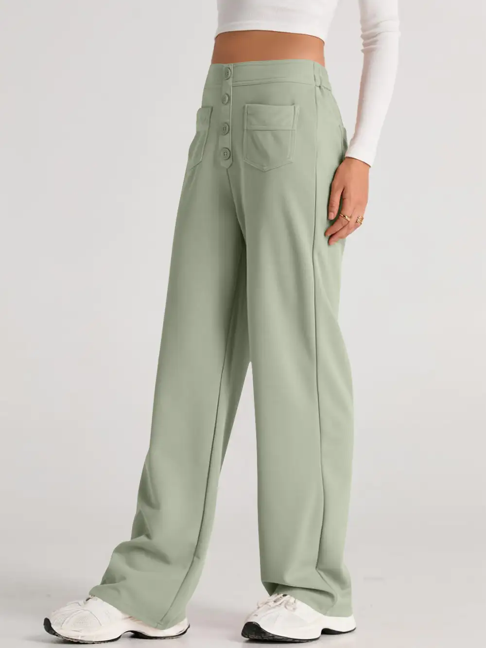 Pull On High Waist Wide Leg Pants