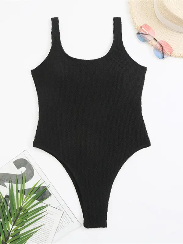 Candy Fluorescent Pleated Fabric One Piece Swimsuit