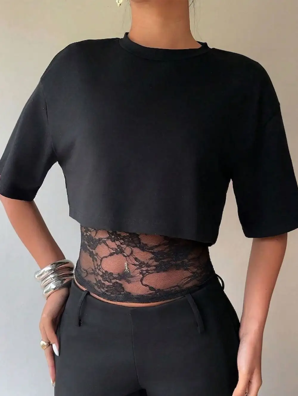 Lace Patch Slim Fit Tee