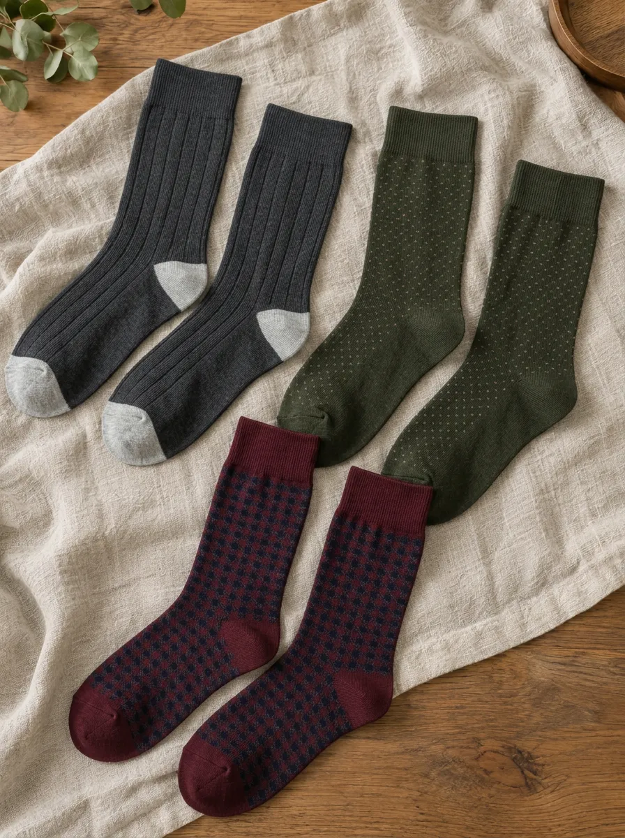 Men's Casual Business Ribbed Polka Dot Plaid Patterned Socks Set