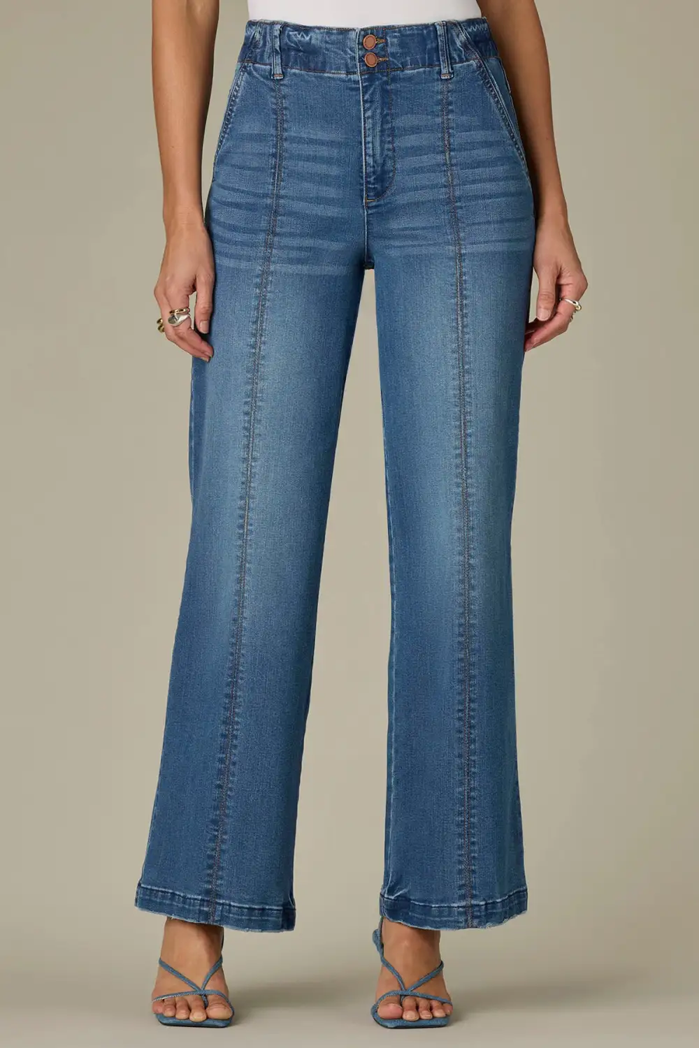   Center Front Seam Petite Wide Leg Jeans
