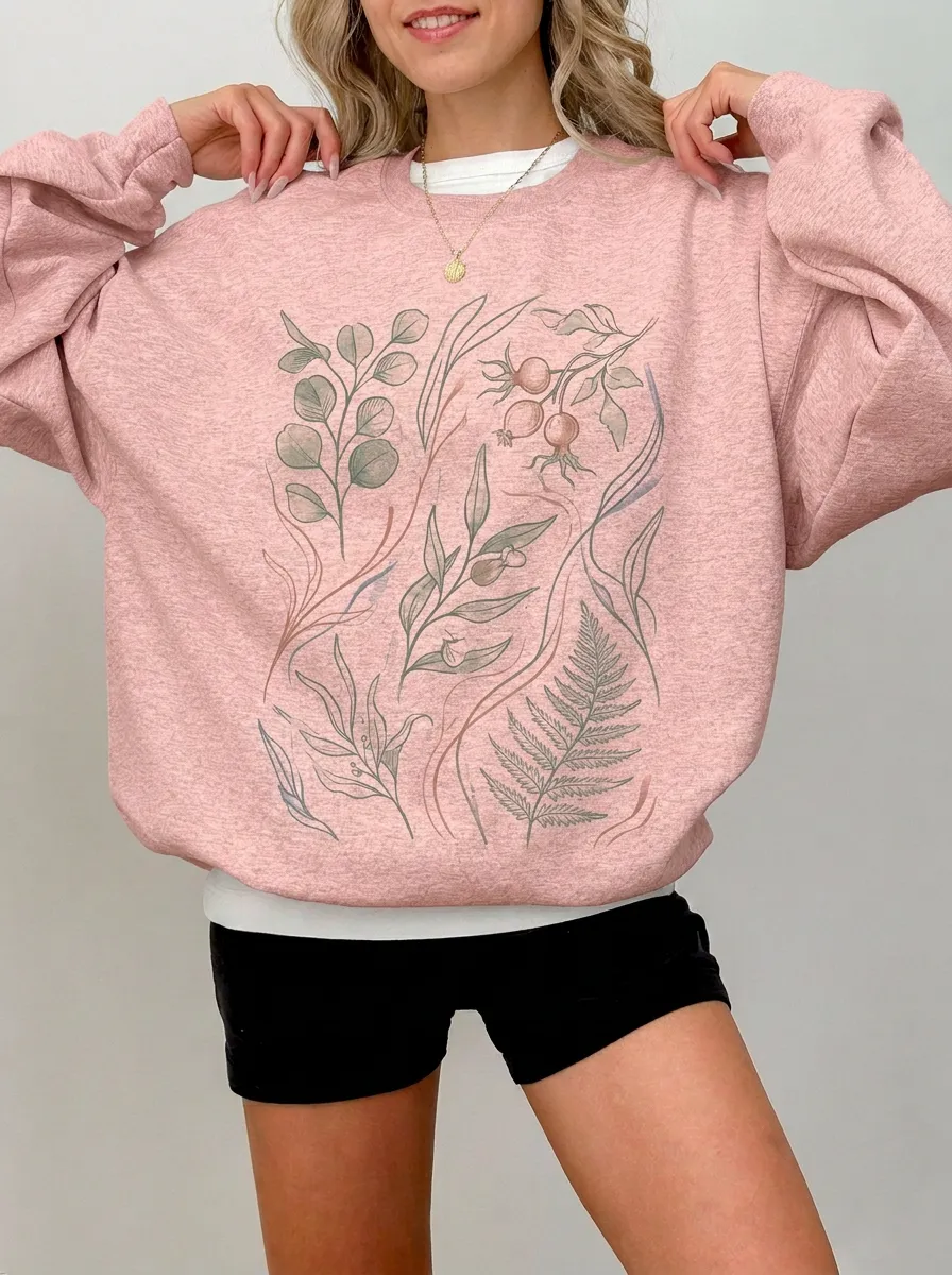 Women's Nature Lover Botanical Fern Eucalyptus Printed sweatshirt