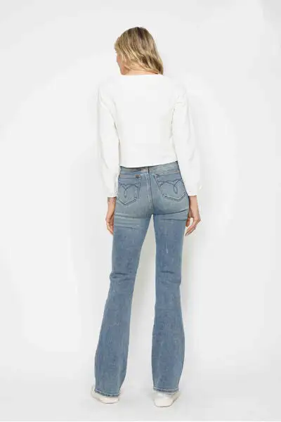 Casual Flare Leg Embroidered Denim Jeans