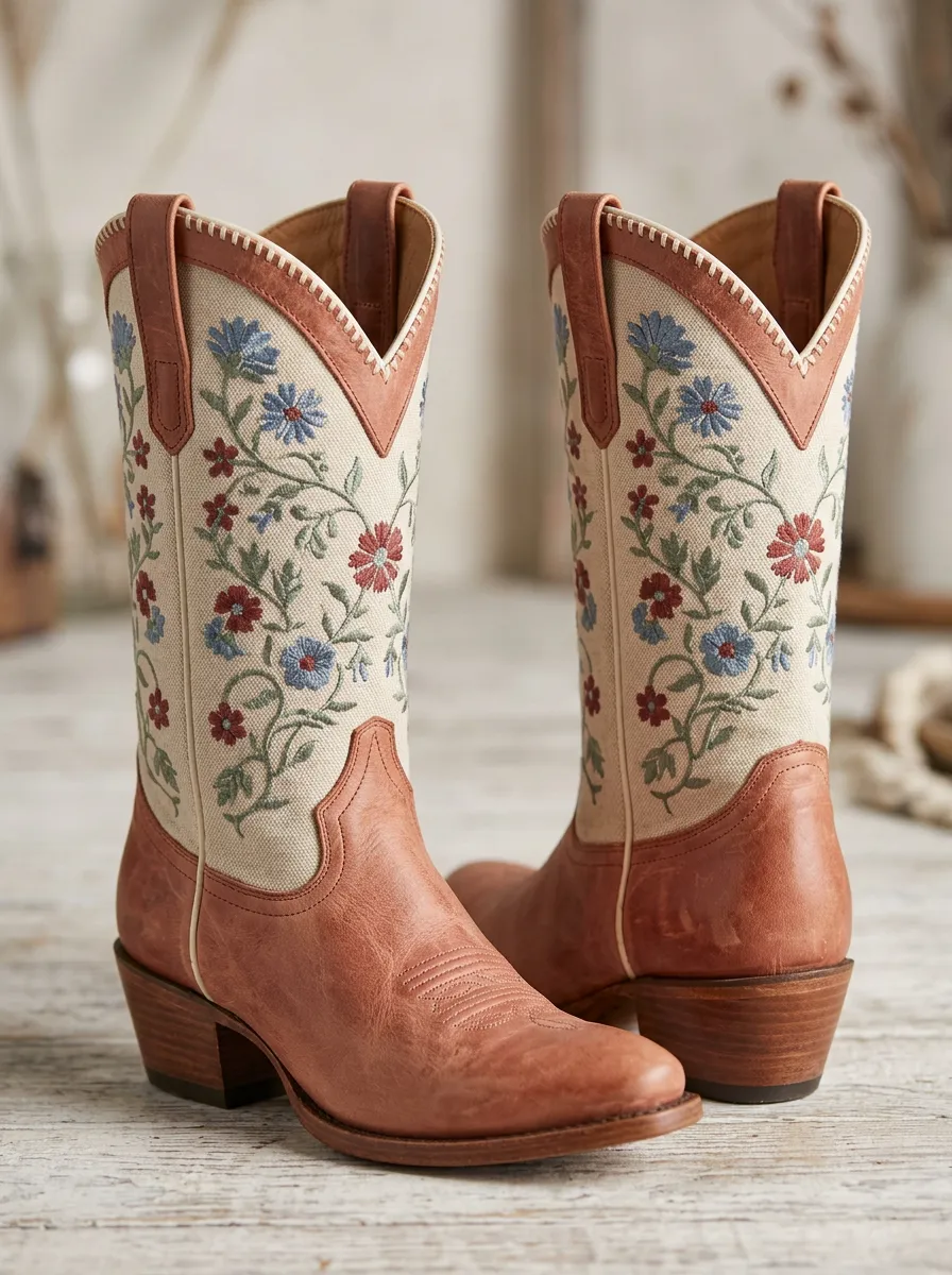 Frontier Floral Pattern Unisex Western Cowboy Boots