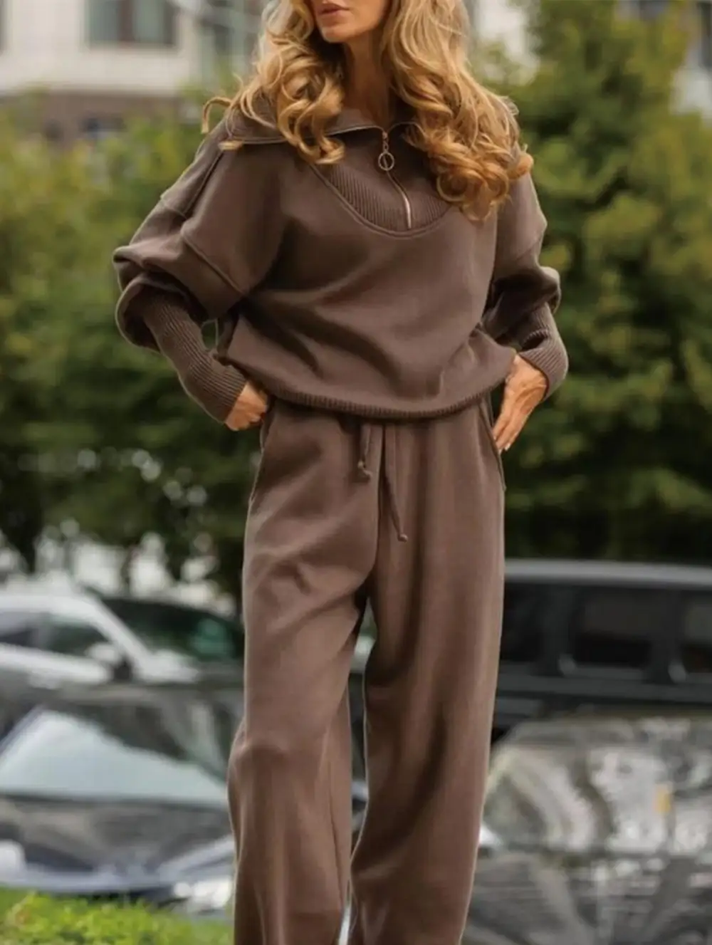 Zip-Up Hoodie Plus Size Two-Piece Set